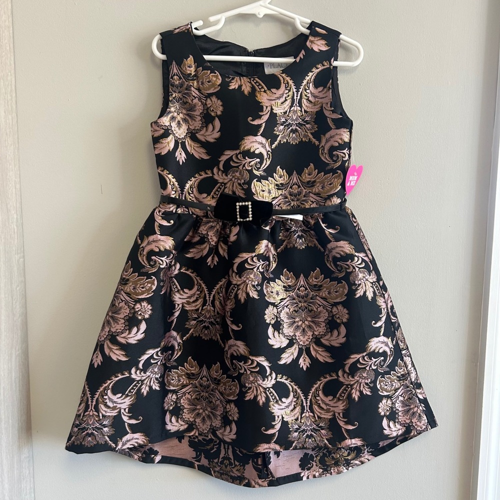 Childrens Place Black Gold Floral‎ Brocade Dress Party Holiday Occasion Size 5